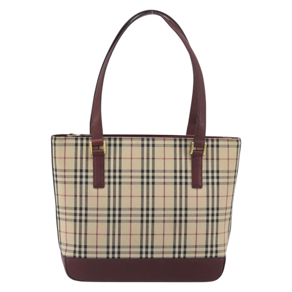 BURBERRY Nova Check Tote Bag Canvas Beige Gold Auth 198715