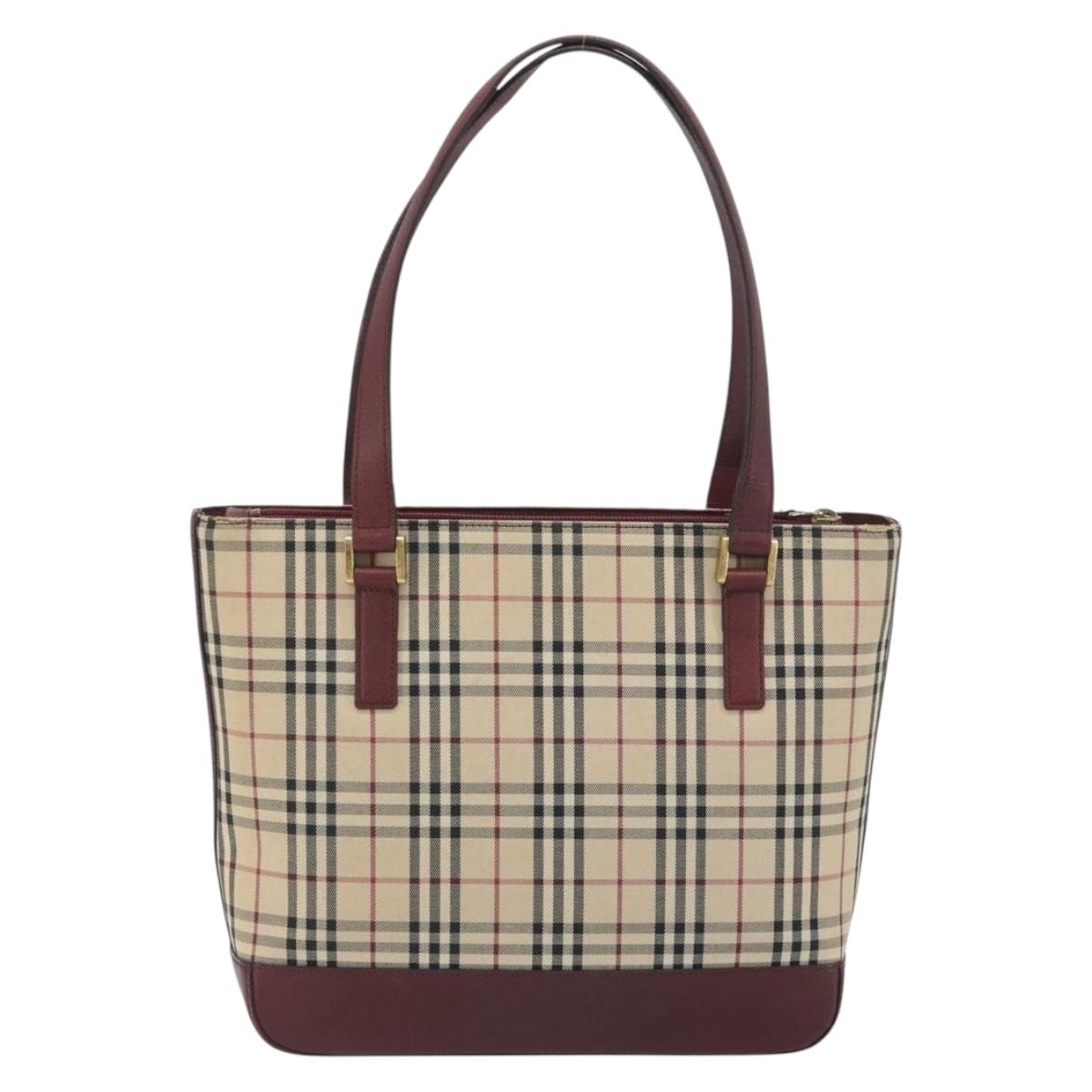 BURBERRY Nova Check Tote Bag Canvas Beige Gold Auth 198715