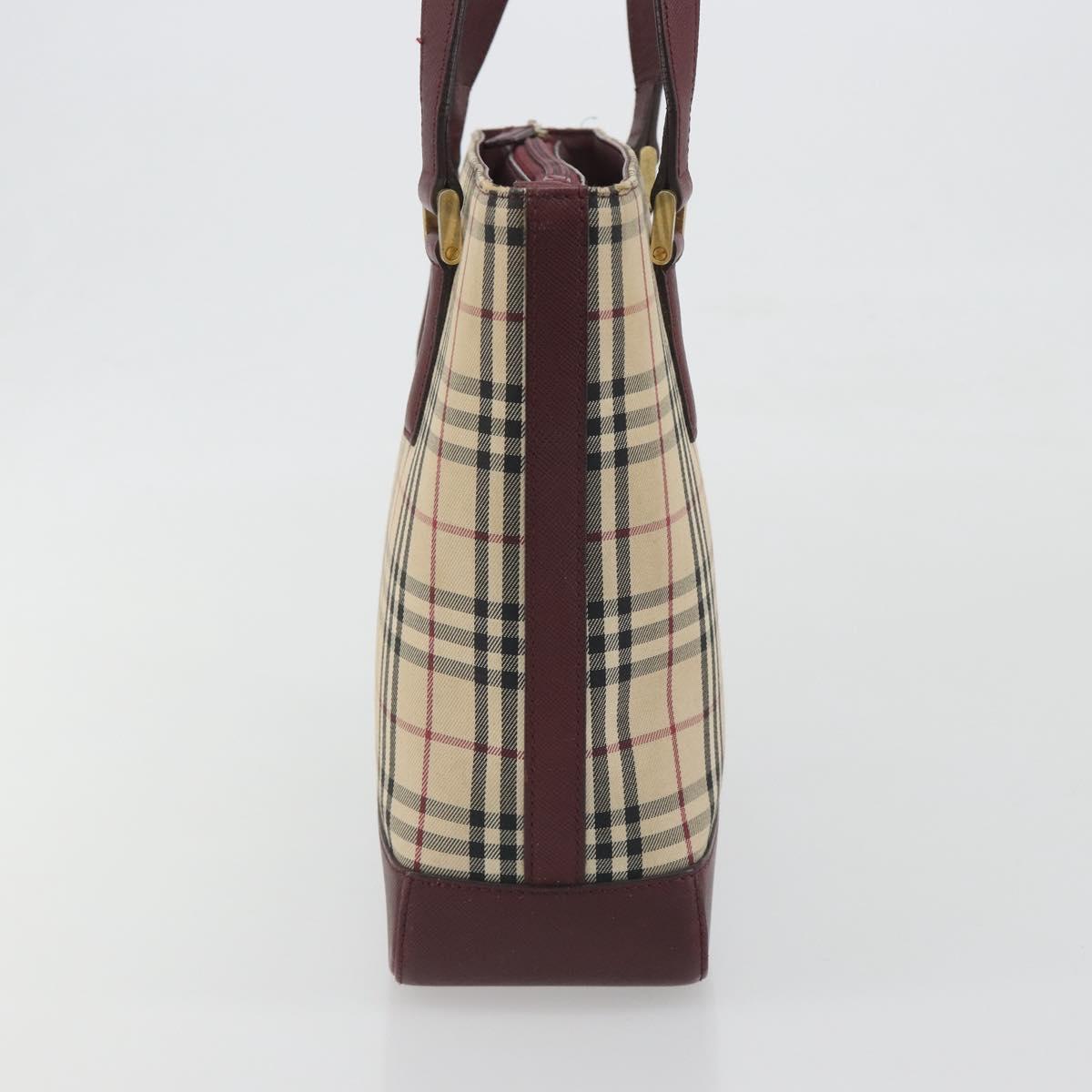 BURBERRY Nova Check Tote Bag Canvas Beige Gold Auth 198715
