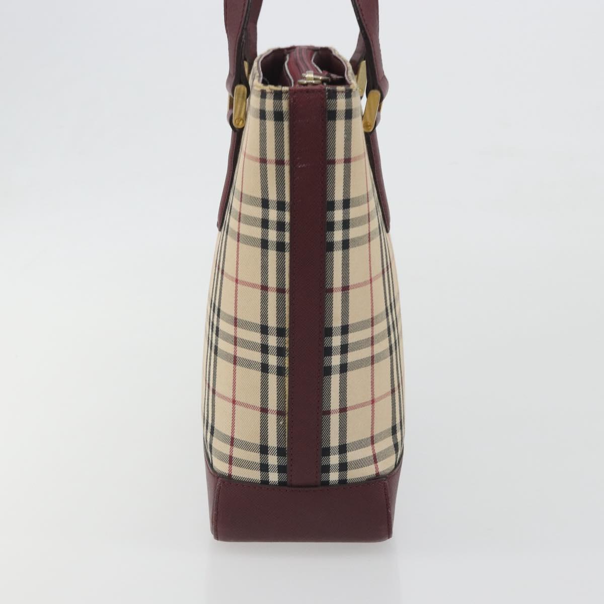 BURBERRY Nova Check Tote Bag Canvas Beige Gold Auth 198715