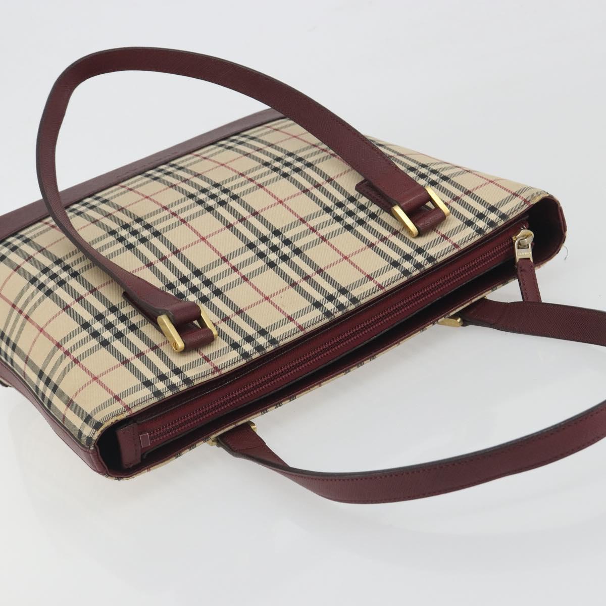 BURBERRY Nova Check Tote Bag Canvas Beige Gold Auth 198715