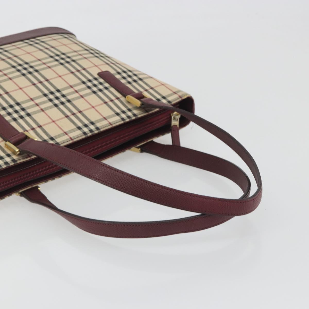 BURBERRY Nova Check Tote Bag Canvas Beige Gold Auth 198715