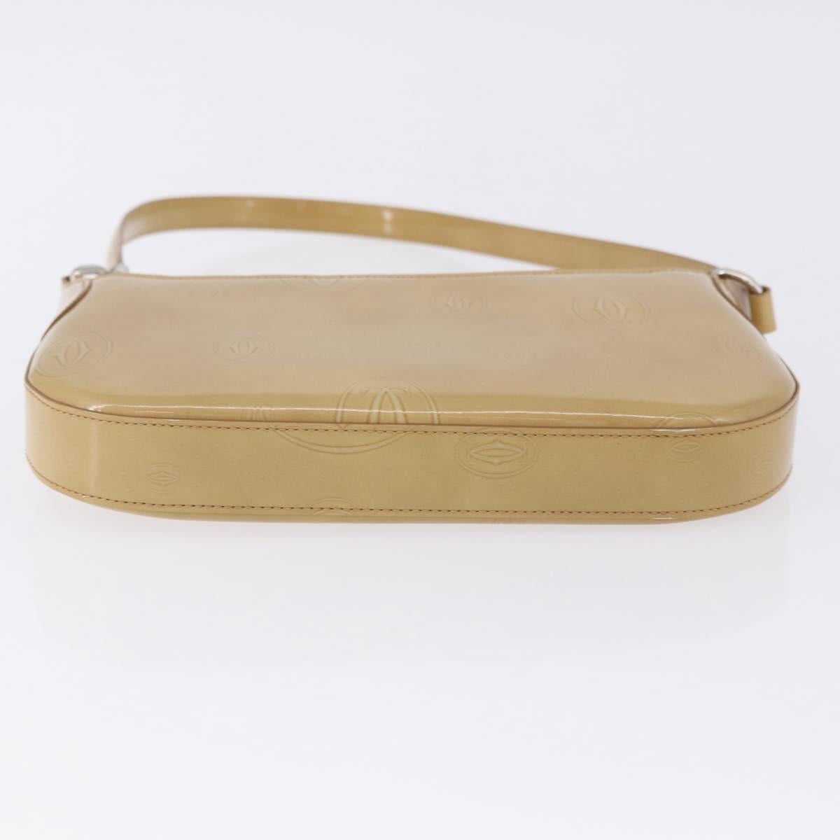 CARTIER Shoulder Bag Patent leather Beige Silver Auth 198718V