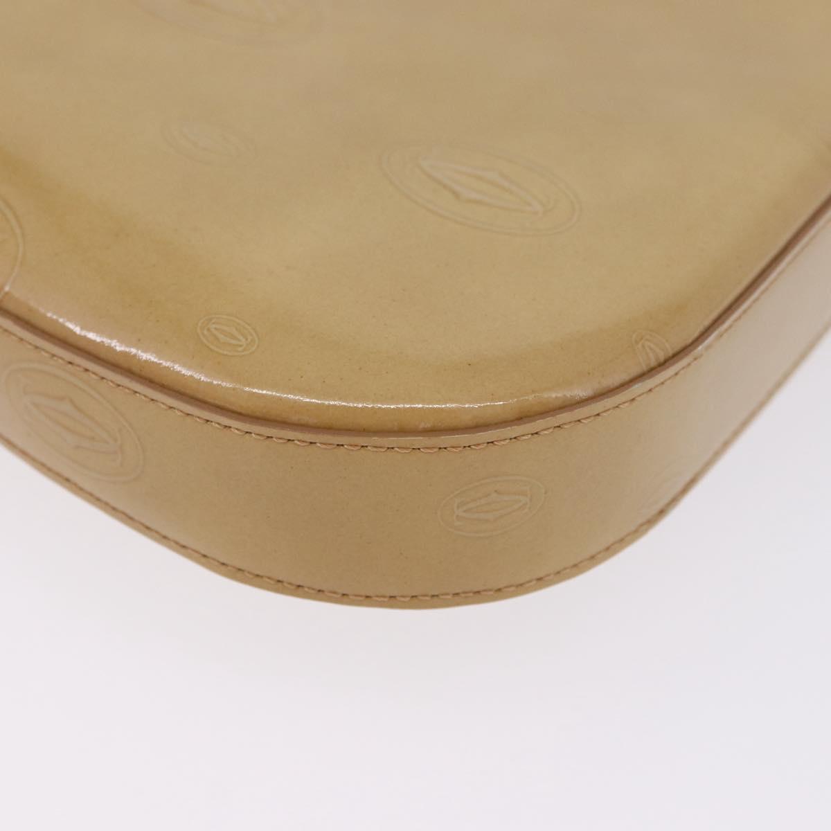 CARTIER Shoulder Bag Patent leather Beige Silver Auth 198718V