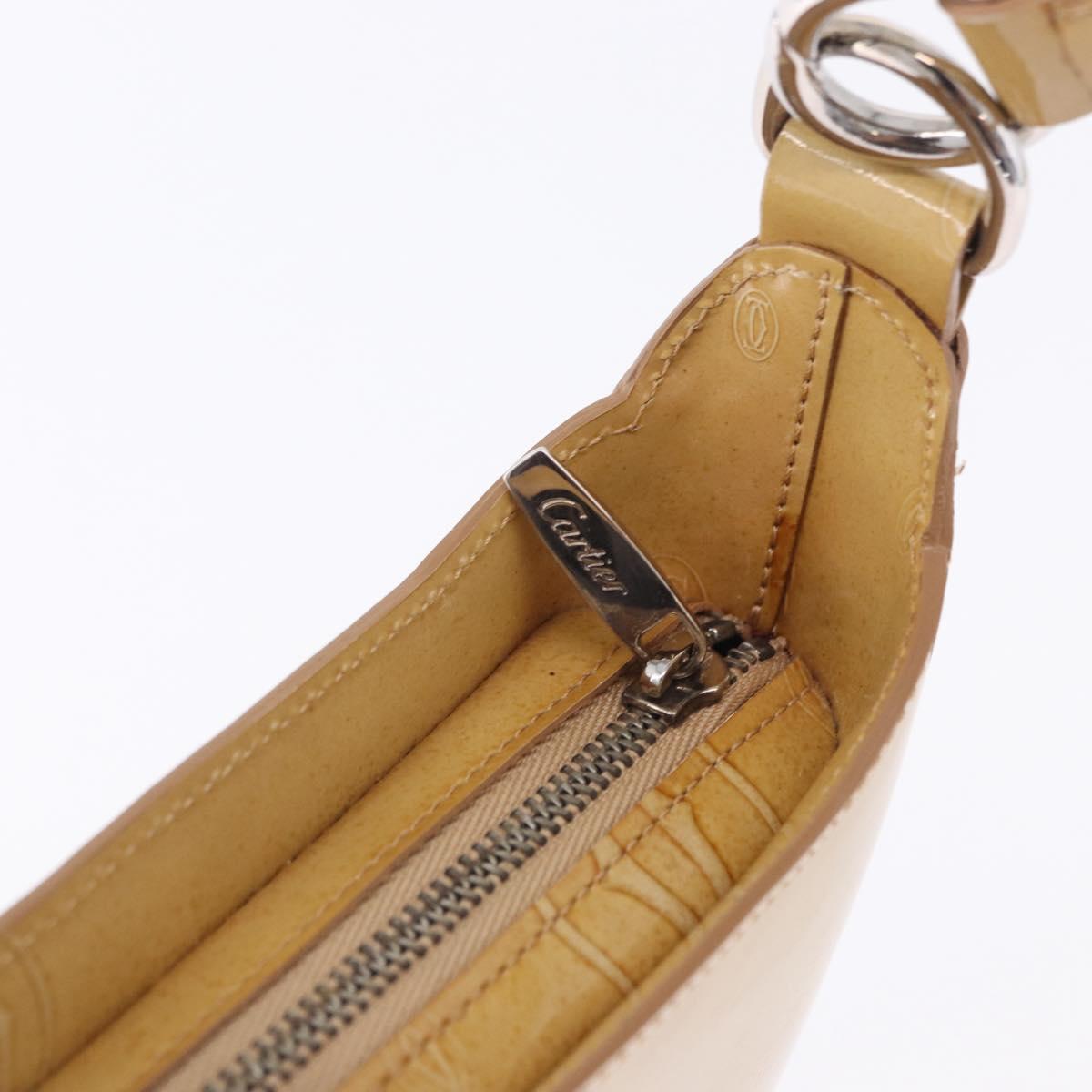 CARTIER Shoulder Bag Patent leather Beige Silver Auth 198718V
