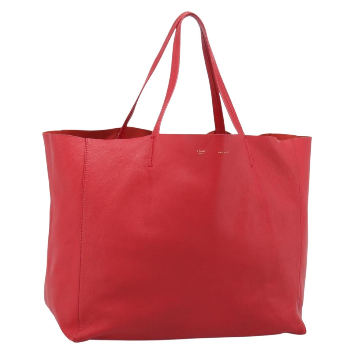 CELINE Horizontal Cabas Tote Bag Leather Red Gold Auth 198719
