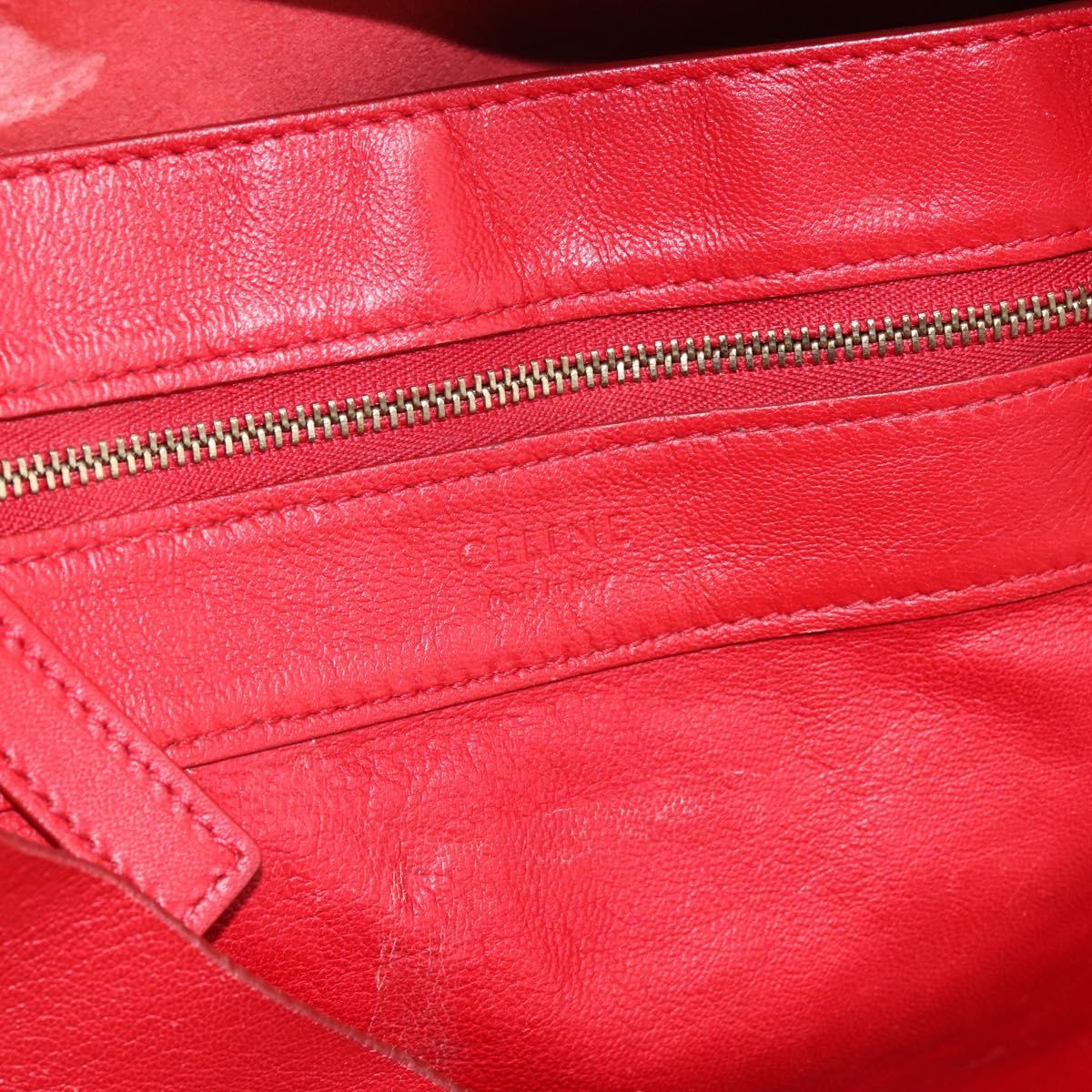 CELINE Horizontal Cabas Tote Bag Leather Red Gold Auth 198719