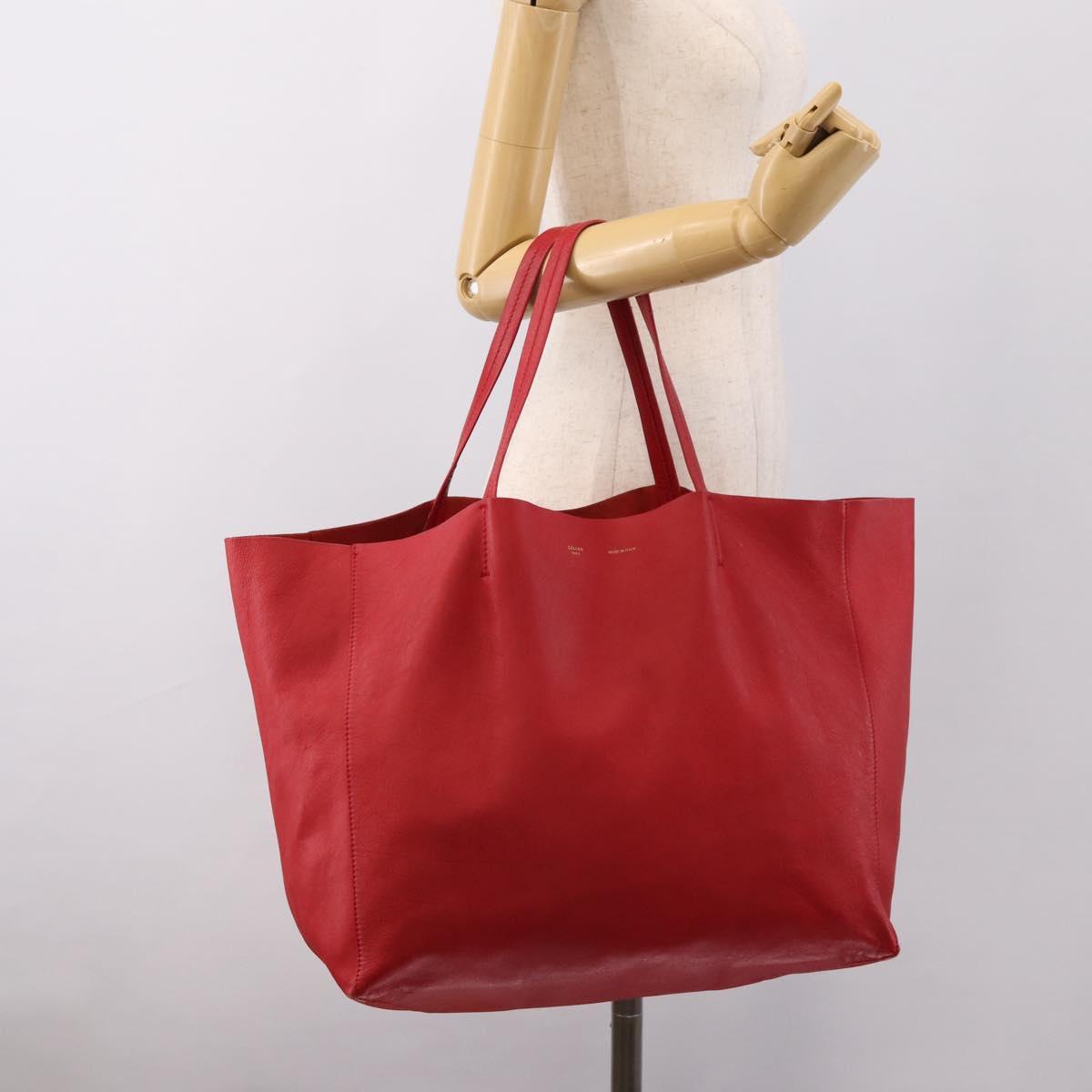 CELINE Horizontal Cabas Tote Bag Leather Red Gold Auth 198719