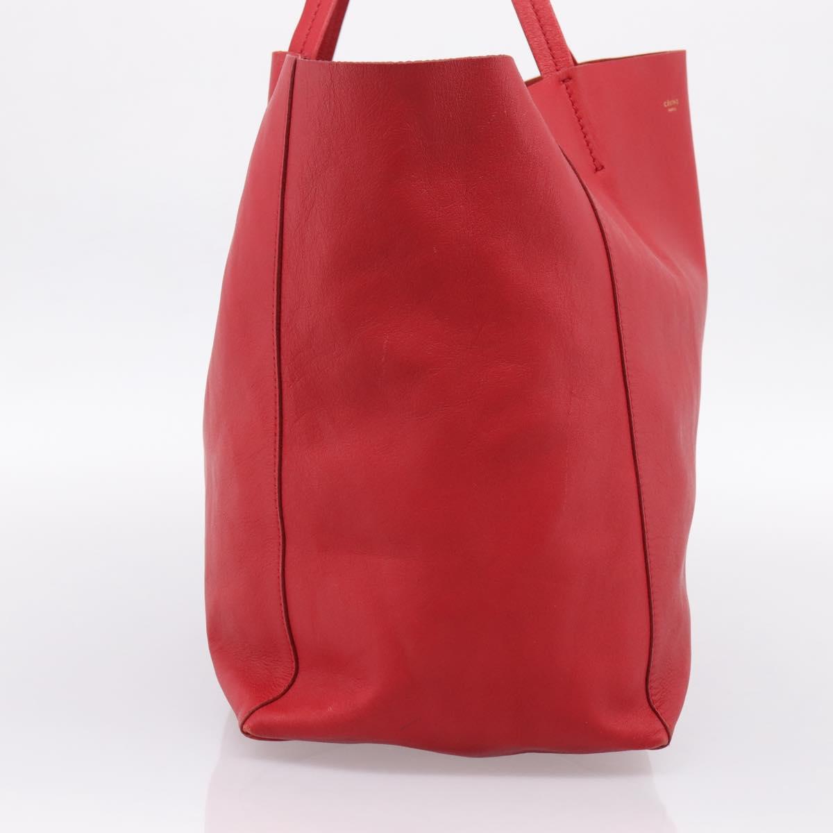 CELINE Horizontal Cabas Tote Bag Leather Red Gold Auth 198719