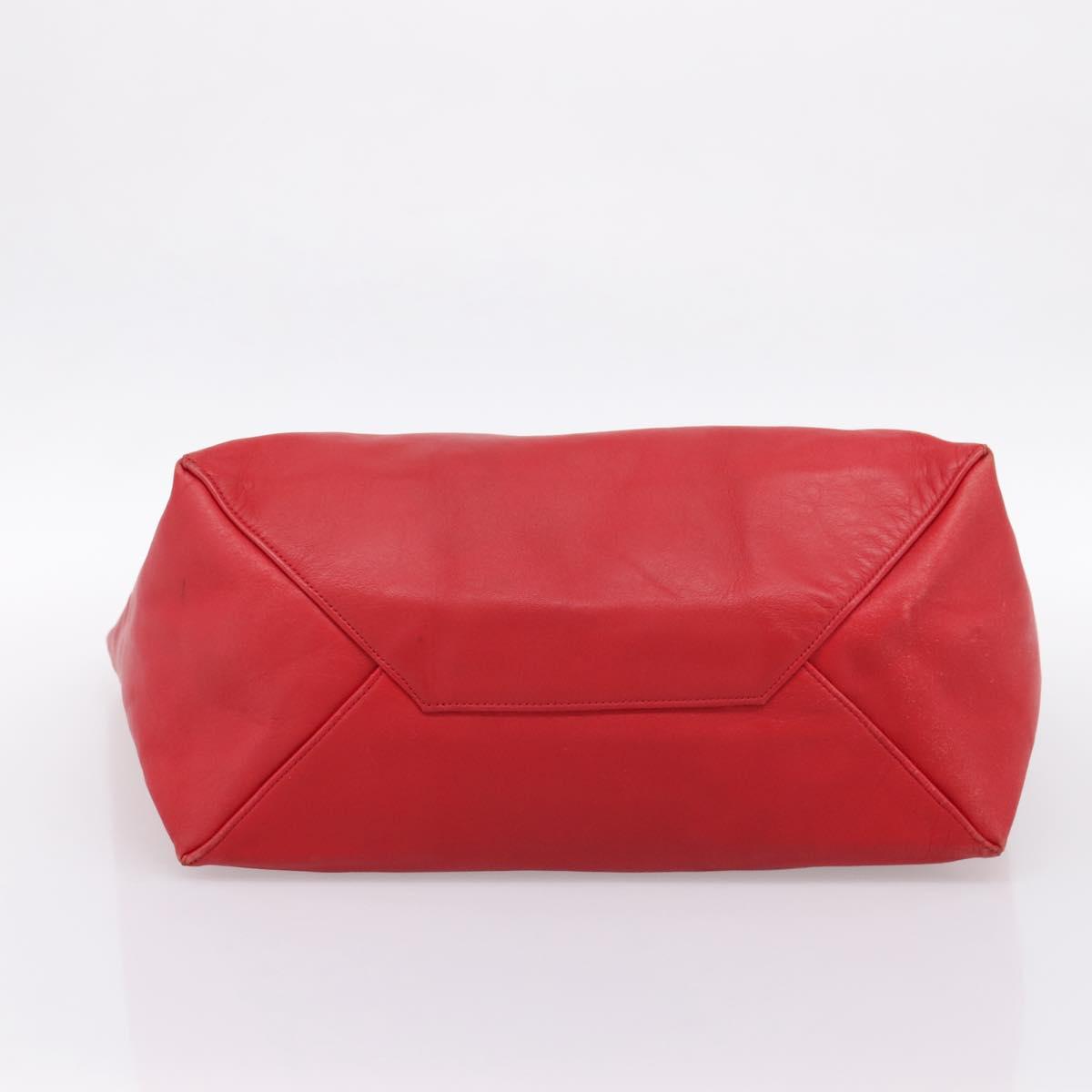 CELINE Horizontal Cabas Tote Bag Leather Red Gold Auth 198719