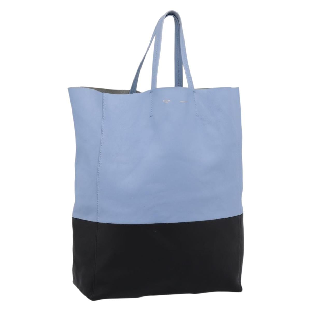 CELINE Horizontal Kabbalaj Hand Bag Leather Light Blue Gold Auth 198720A