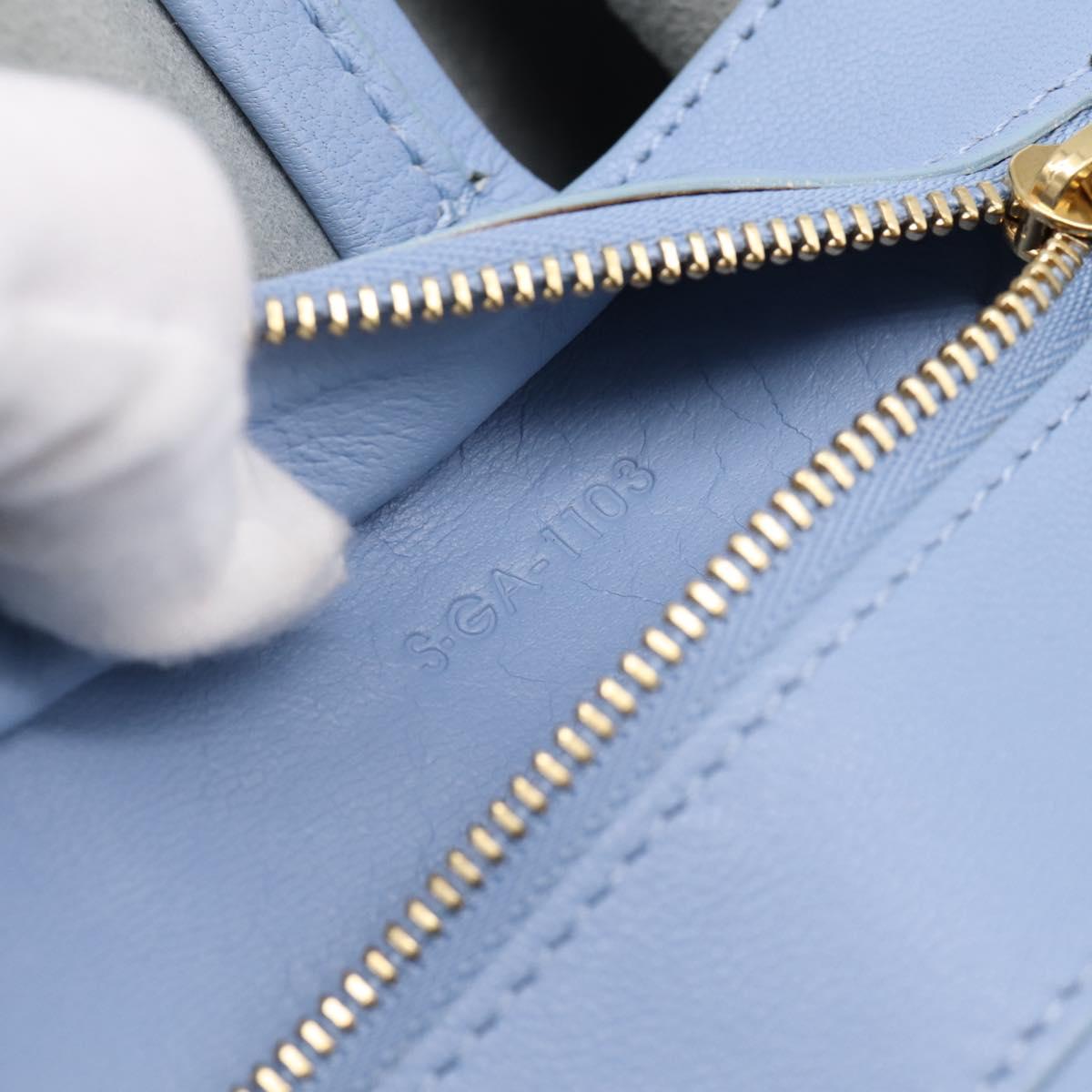 CELINE Horizontal Kabbalaj Hand Bag Leather Light Blue Gold Auth 198720A