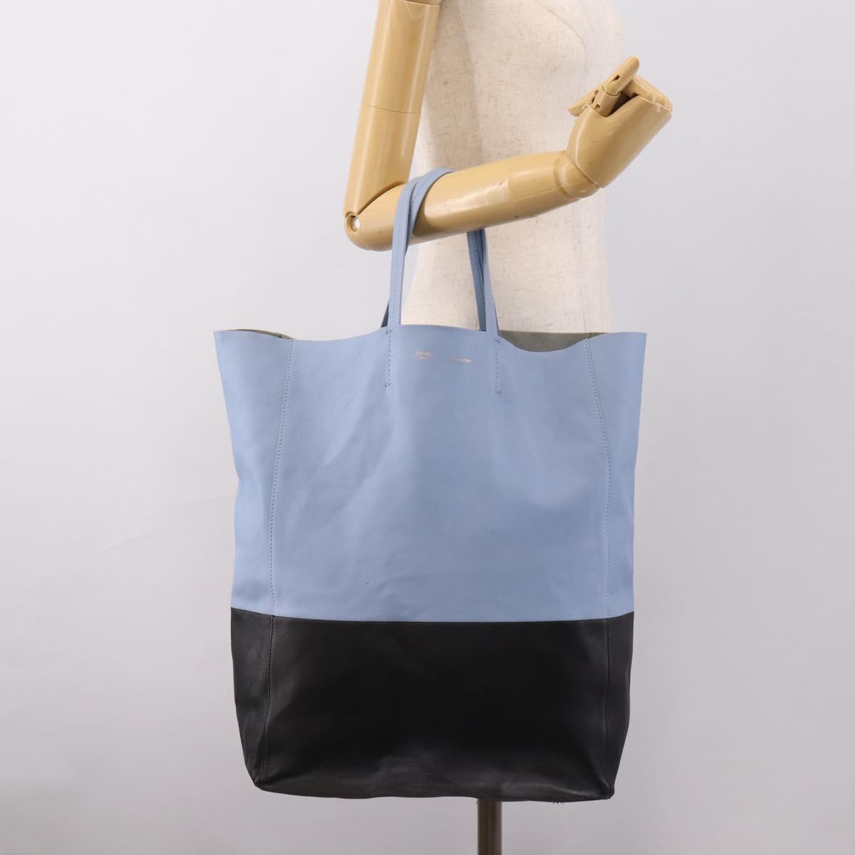 CELINE Horizontal Kabbalaj Hand Bag Leather Light Blue Gold Auth 198720A