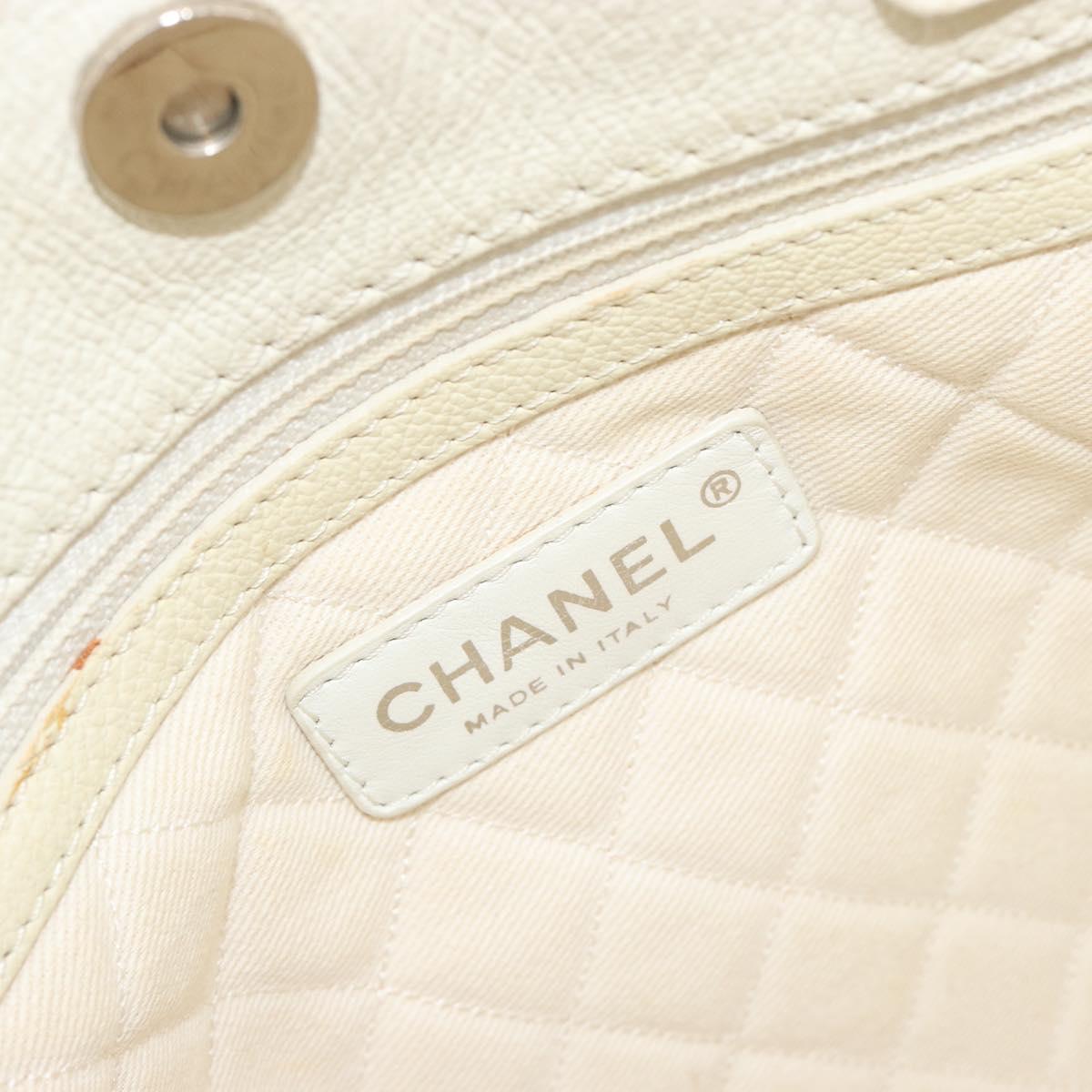 CHANEL Tote Bag Punching Leather White Silver CC Auth 198721A