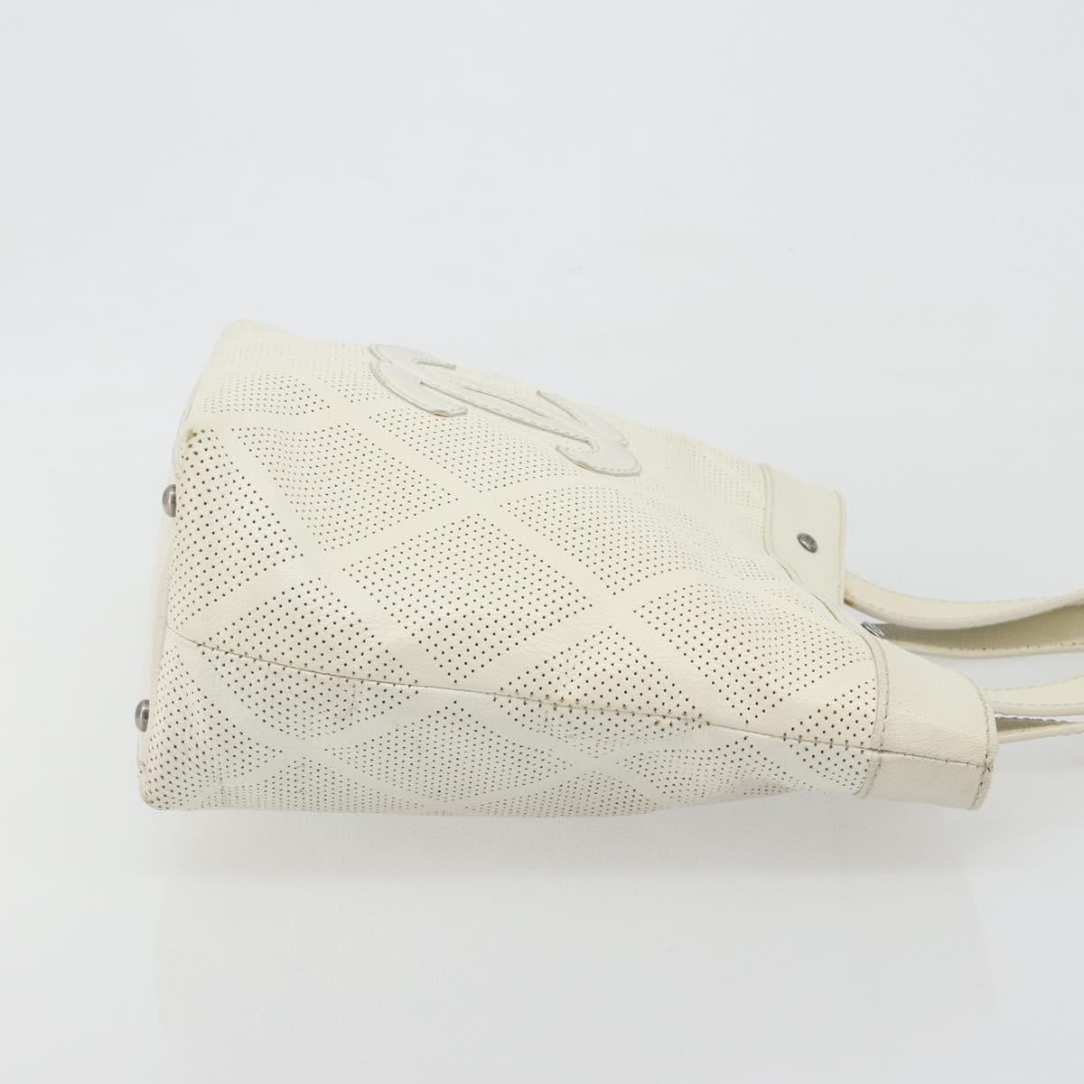 CHANEL Tote Bag Punching Leather White Silver CC Auth 198721A