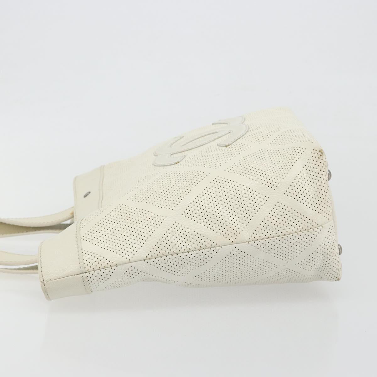 CHANEL Tote Bag Punching Leather White Silver CC Auth 198721A