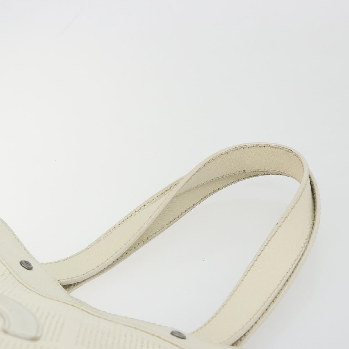 CHANEL Tote Bag Punching Leather White Silver CC Auth 198721A