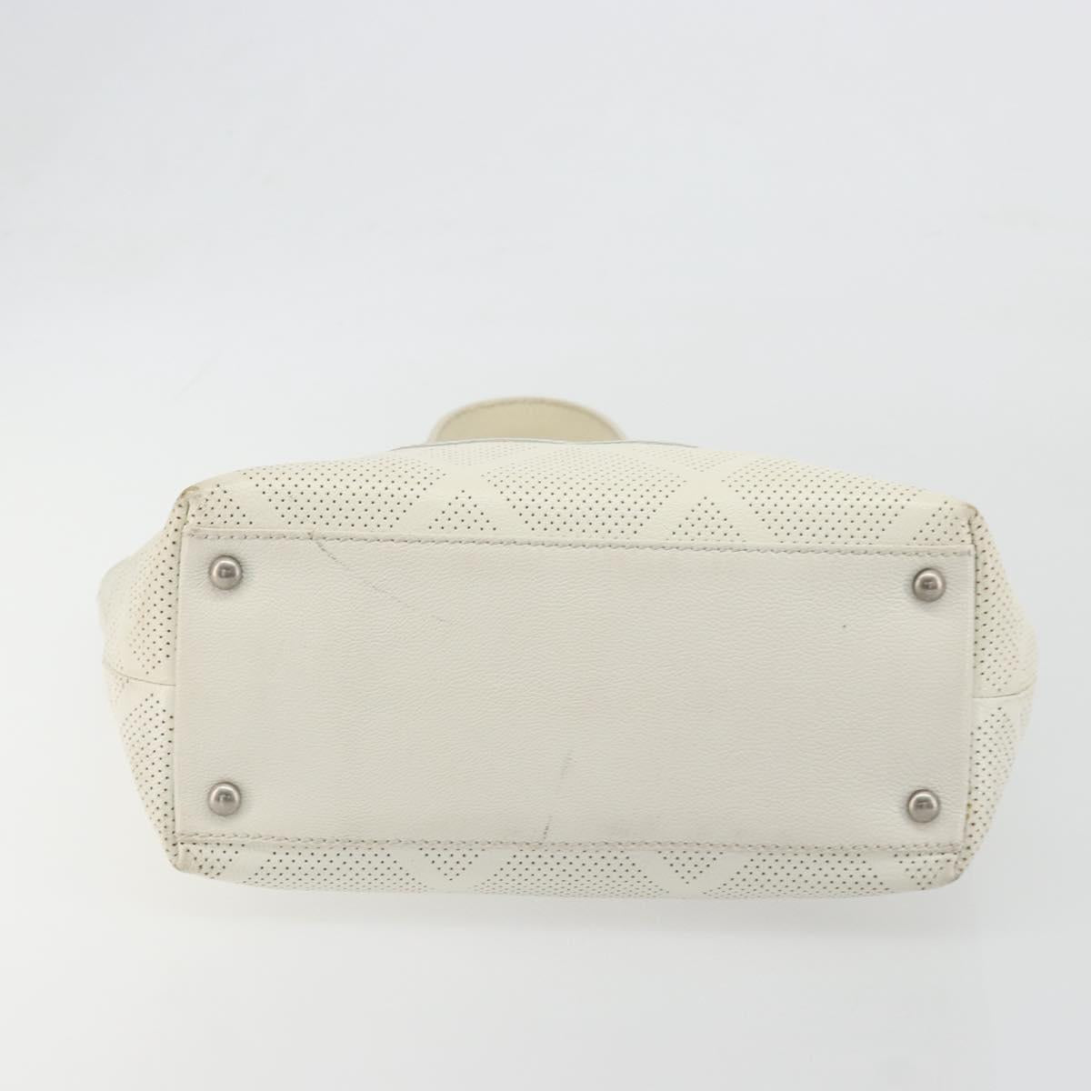 CHANEL Tote Bag Punching Leather White Silver CC Auth 198721A