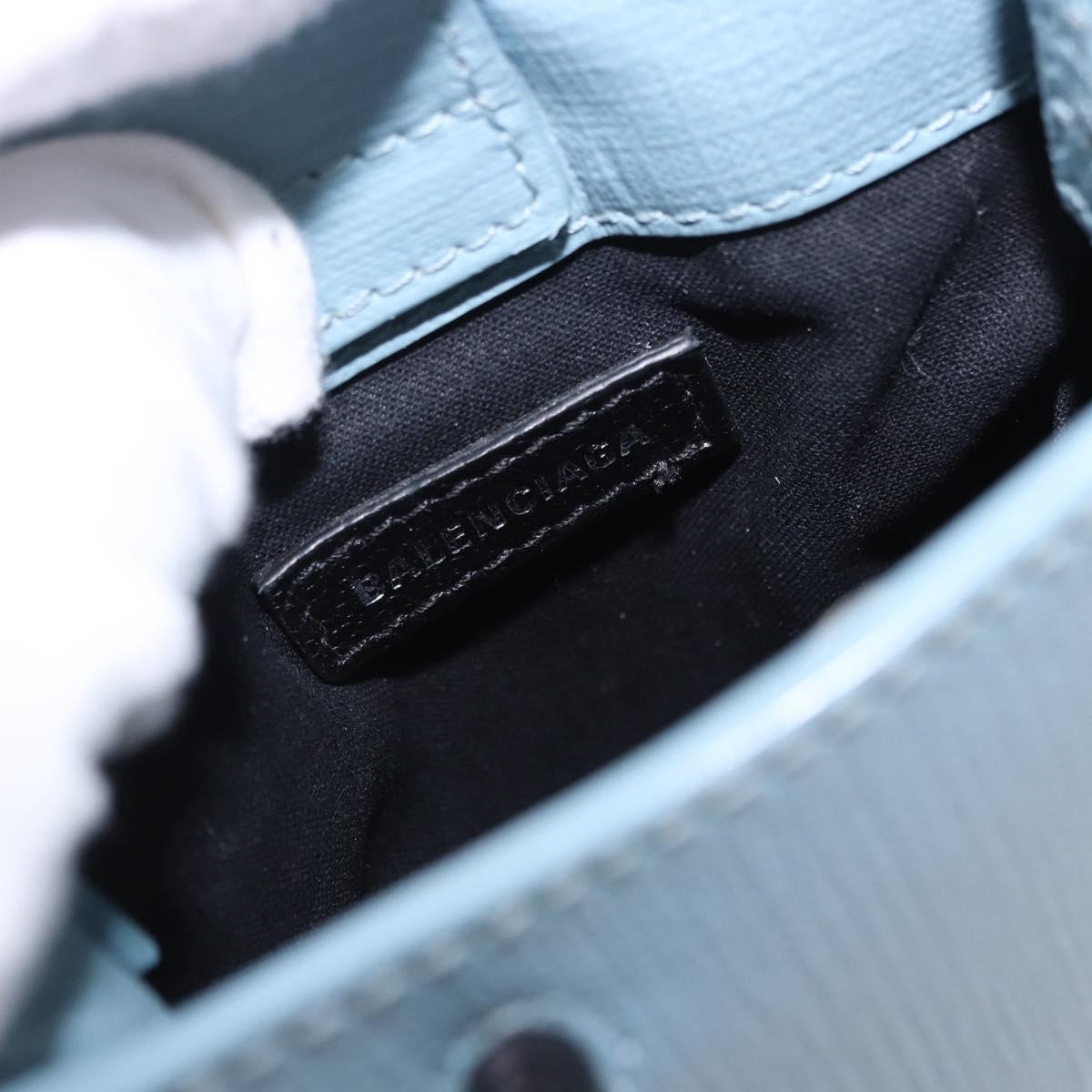 BALENCIAGA Shopping Phone Holder Bag Leather 2way Light Blue 593826 Auth 198722A
