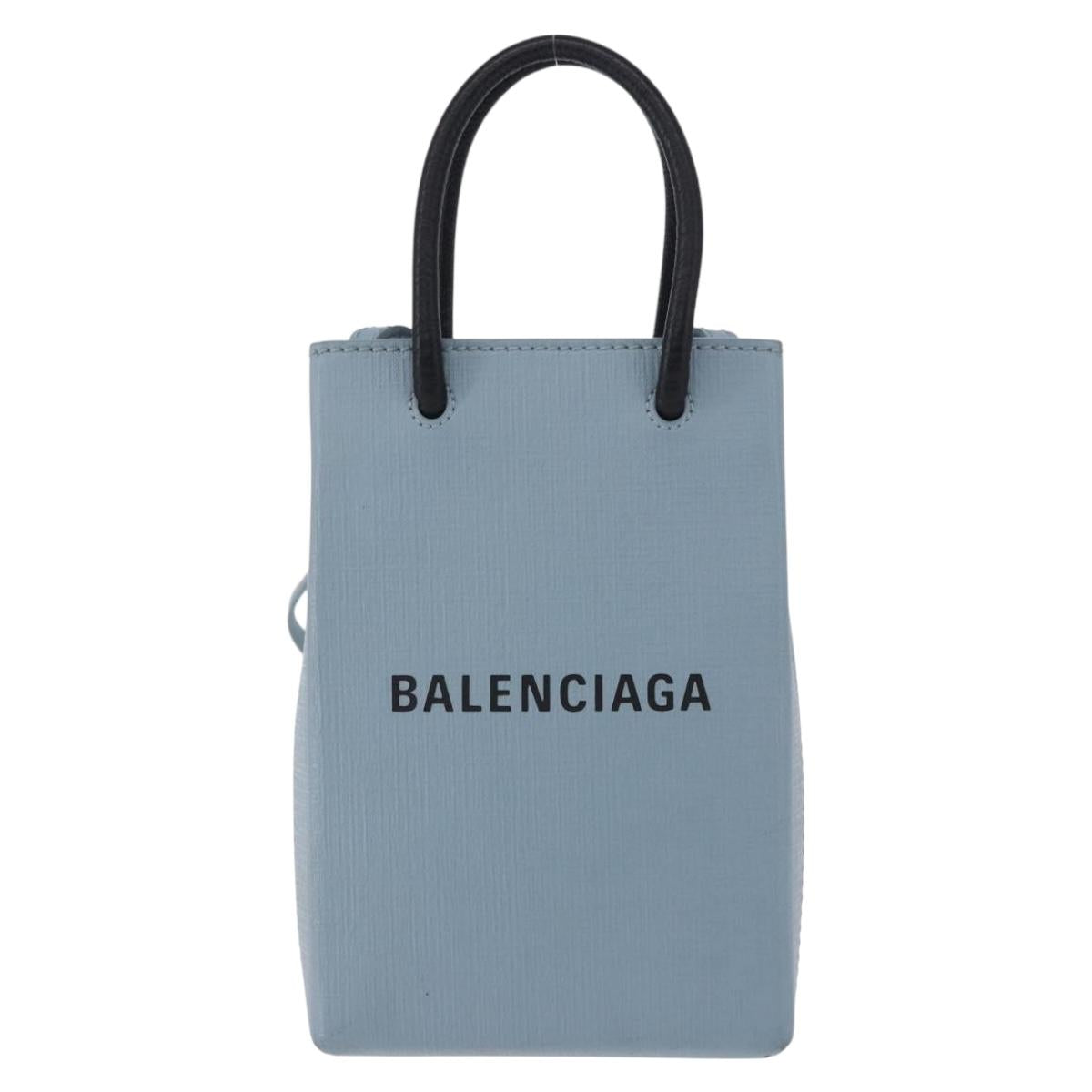 BALENCIAGA Shopping Phone Holder Bag Leather 2way Light Blue 593826 Auth 198722A