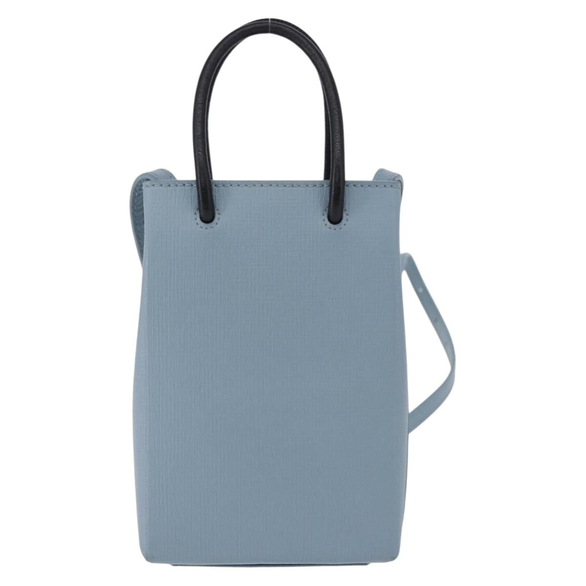 BALENCIAGA Shopping Phone Holder Bag Leather 2way Light Blue 593826 Auth 198722A