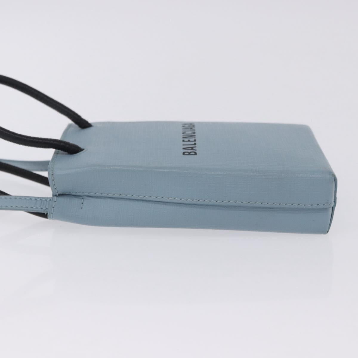 BALENCIAGA Shopping Phone Holder Bag Leather 2way Light Blue 593826 Auth 198722A