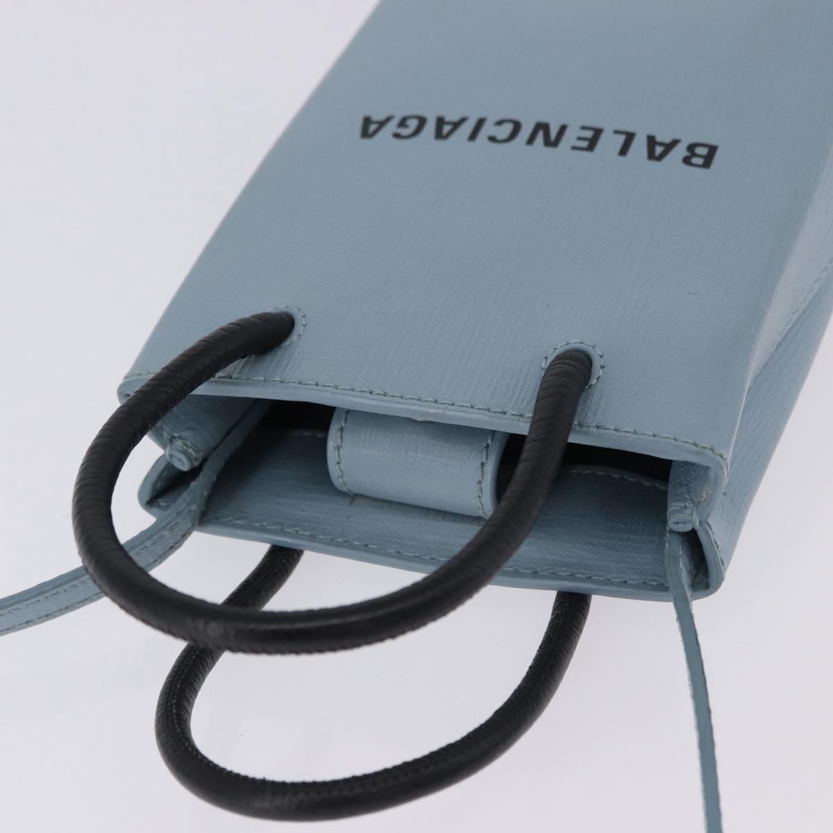 BALENCIAGA Shopping Phone Holder Bag Leather 2way Light Blue 593826 Auth 198722A