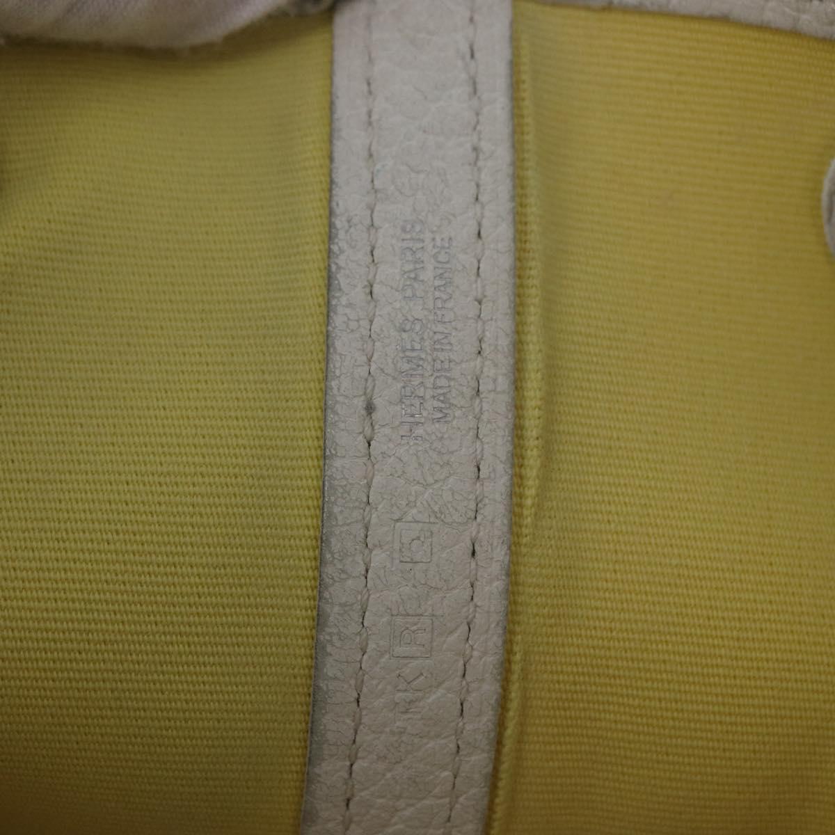 HERMES Garden Party PM Tote Bag Canvas Yellow Silver Auth 198723A