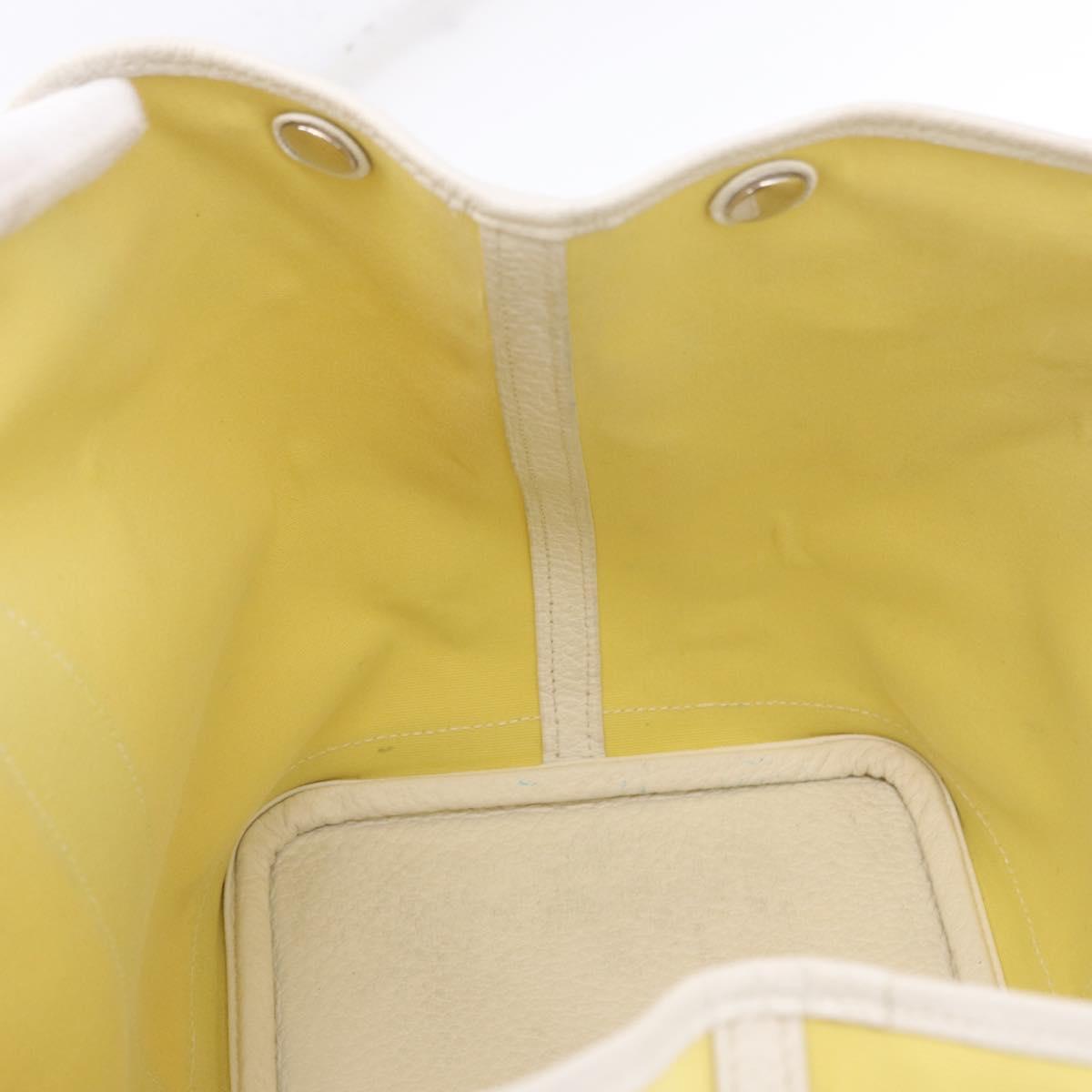 HERMES Garden Party PM Tote Bag Canvas Yellow Silver Auth 198723A