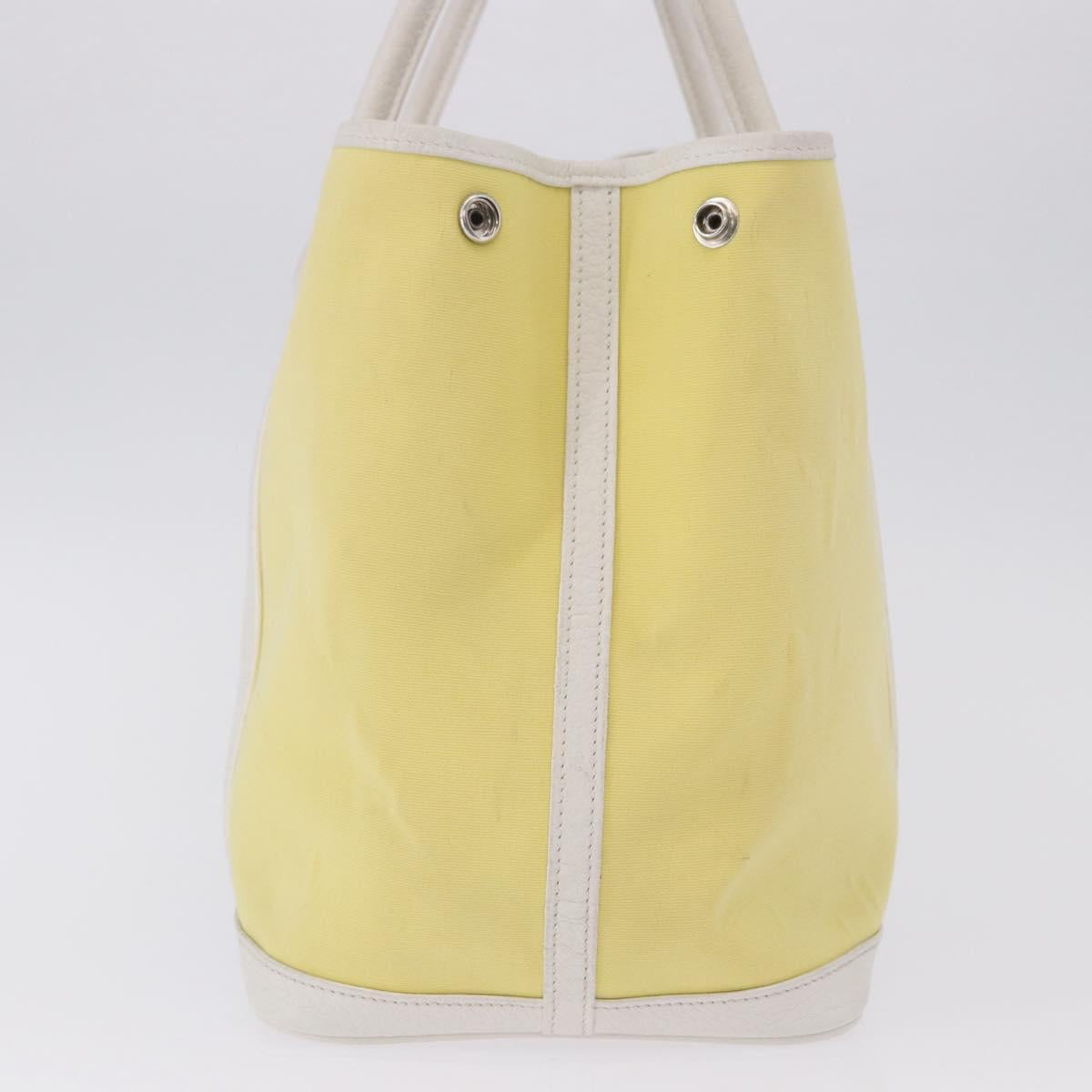 HERMES Garden Party PM Tote Bag Canvas Yellow Silver Auth 198723A