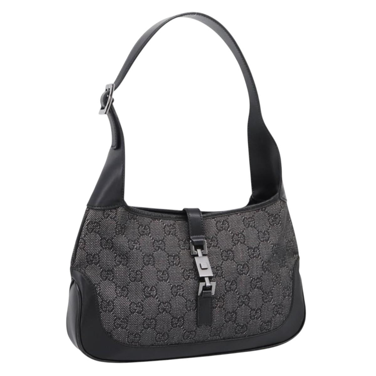 GUCCI GG Canvas Jackie Shoulder Bag Black Silver 01147 Auth 198724V