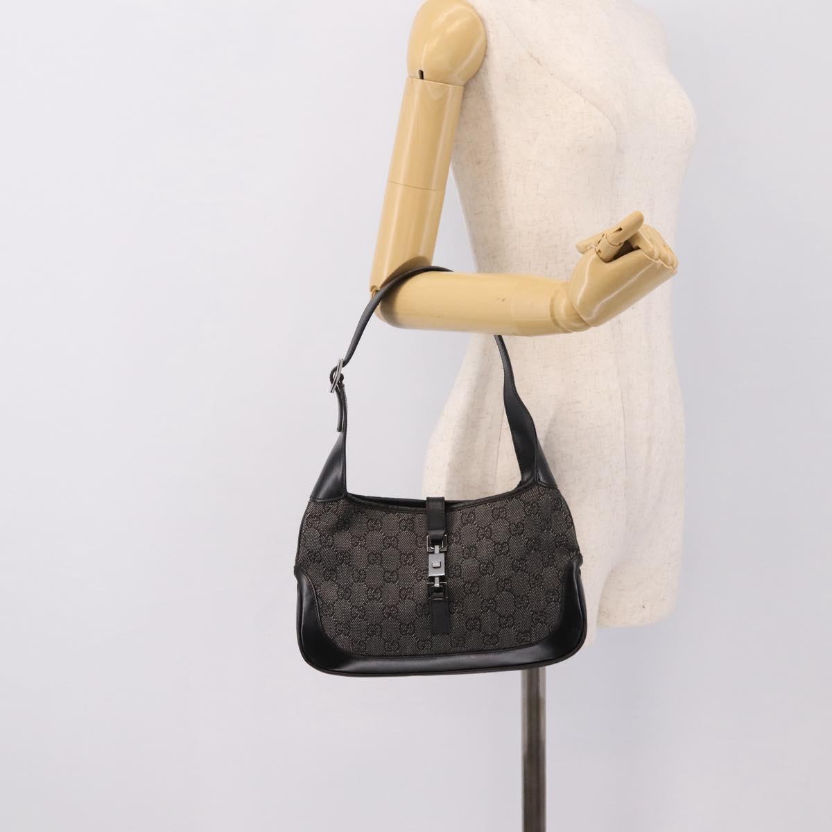 GUCCI GG Canvas Jackie Shoulder Bag Black Silver 01147 Auth 198724V