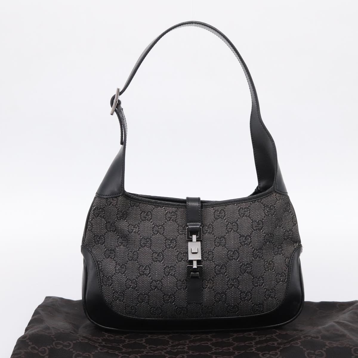 GUCCI GG Canvas Jackie Shoulder Bag Black Silver 01147 Auth 198724V