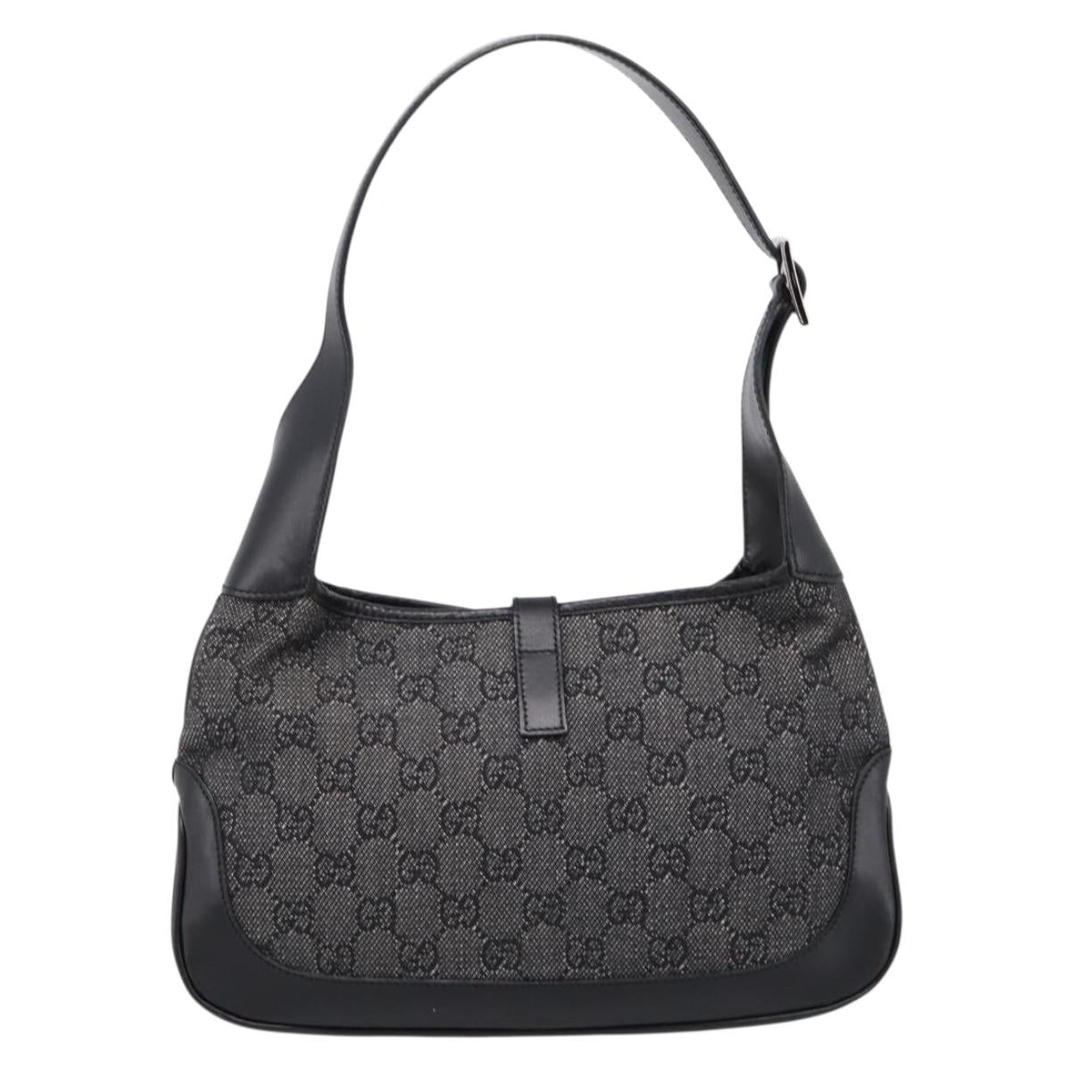 GUCCI GG Canvas Jackie Shoulder Bag Black Silver 01147 Auth 198724V
