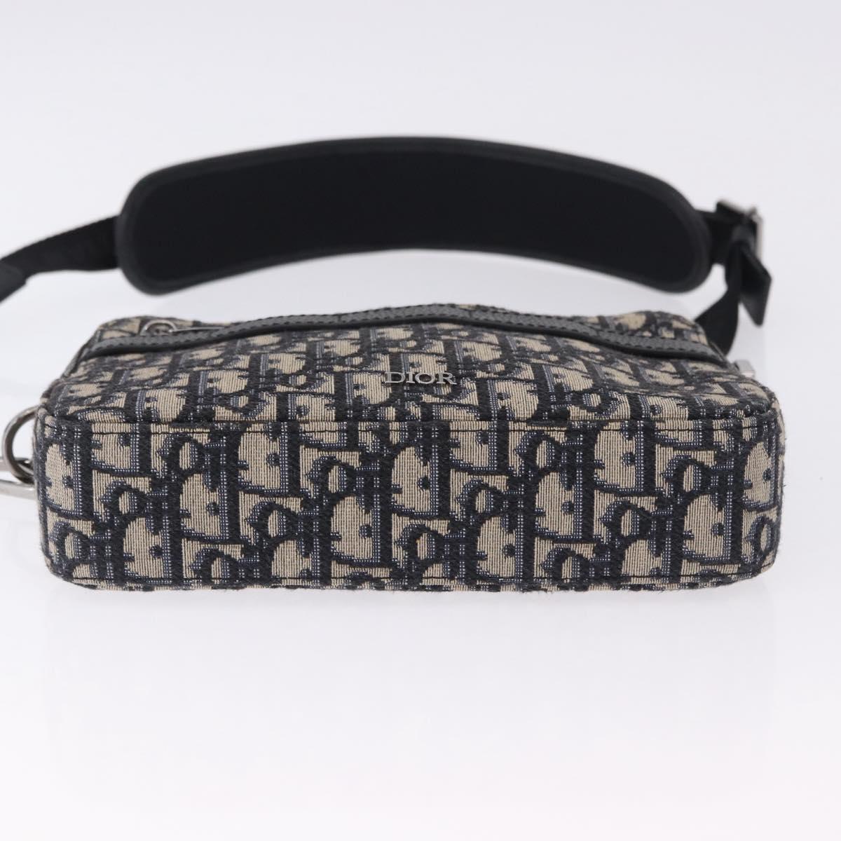 Christian Dior Trotter Canvas Shoulder Bag Navy Silver Auth 198731V