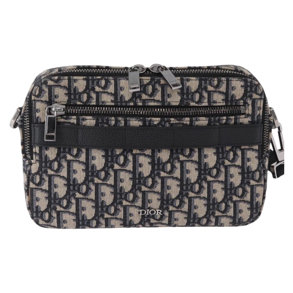 Christian Dior Trotter Canvas Shoulder Bag Navy Silver Auth 198731V
