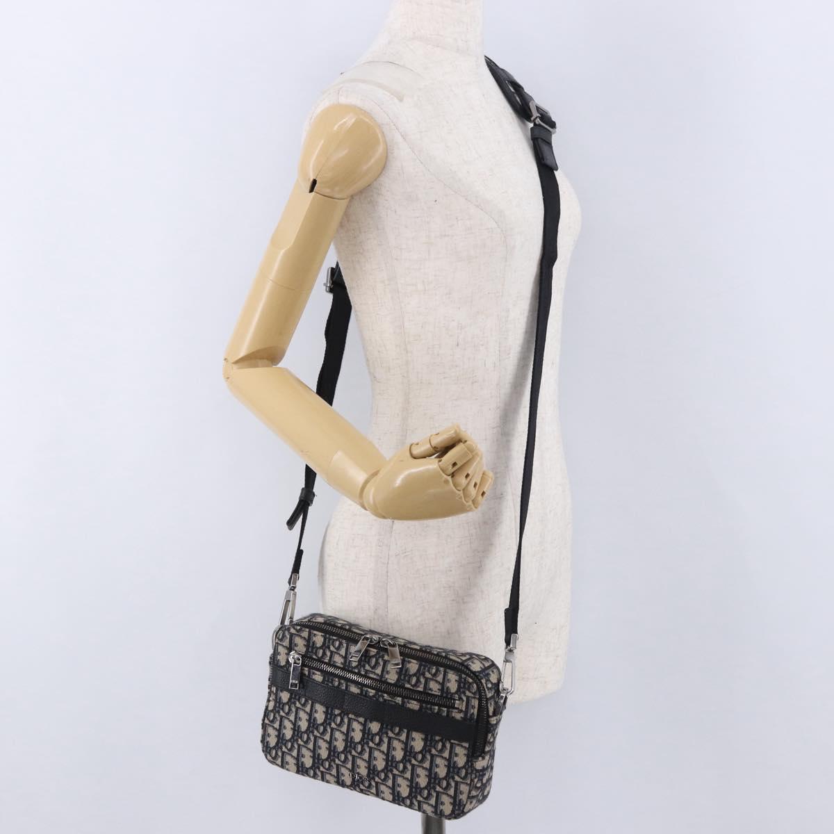 Christian Dior Trotter Canvas Shoulder Bag Navy Silver Auth 198731V