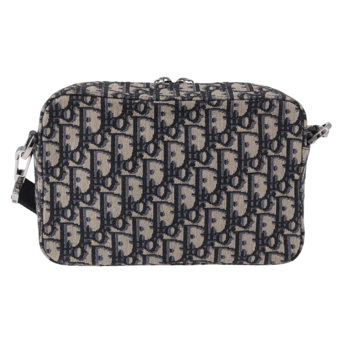 Christian Dior Trotter Canvas Shoulder Bag Navy Silver Auth 198731V