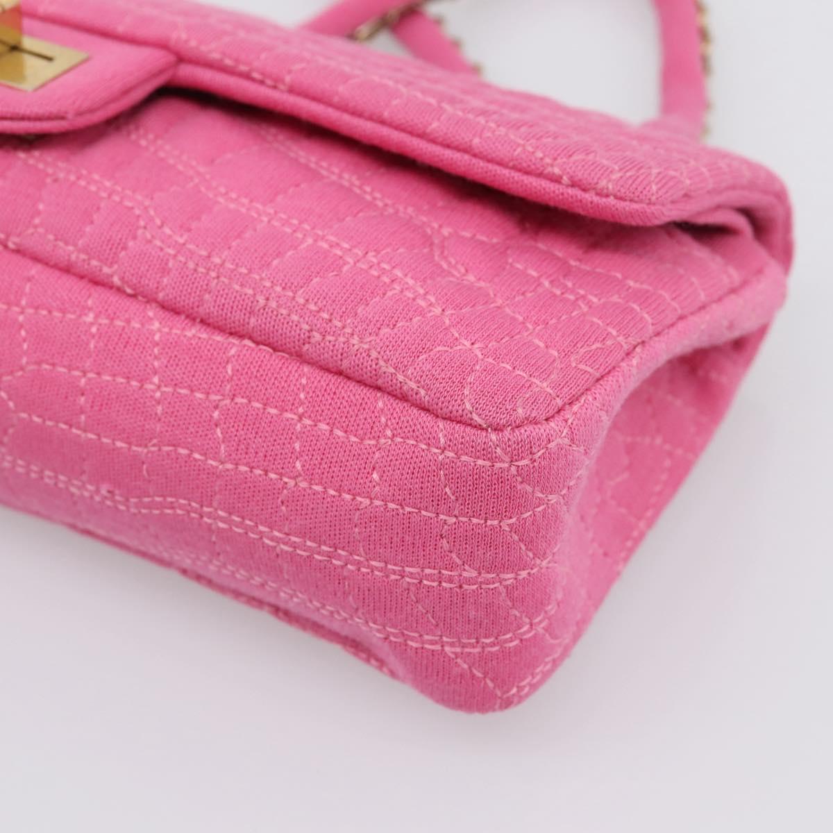CHANEL 2.55 Chain Shoulder Bag Cotton Jersey Pink Gold CC Auth 198733M