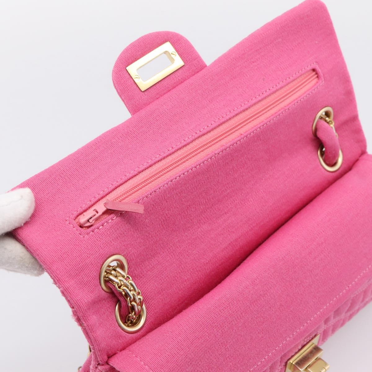 CHANEL 2.55 Chain Shoulder Bag Cotton Jersey Pink Gold CC Auth 198733M