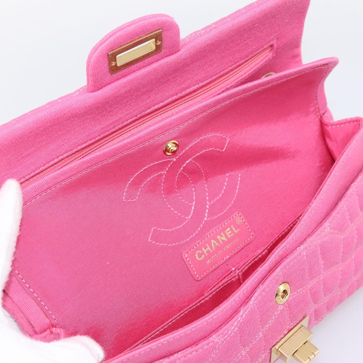 CHANEL 2.55 Chain Shoulder Bag Cotton Jersey Pink Gold CC Auth 198733M