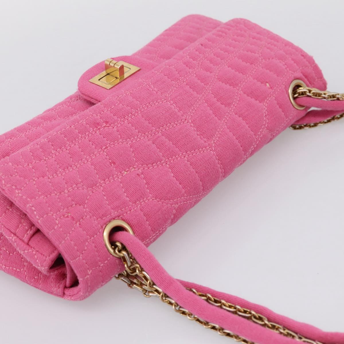 CHANEL 2.55 Chain Shoulder Bag Cotton Jersey Pink Gold CC Auth 198733M