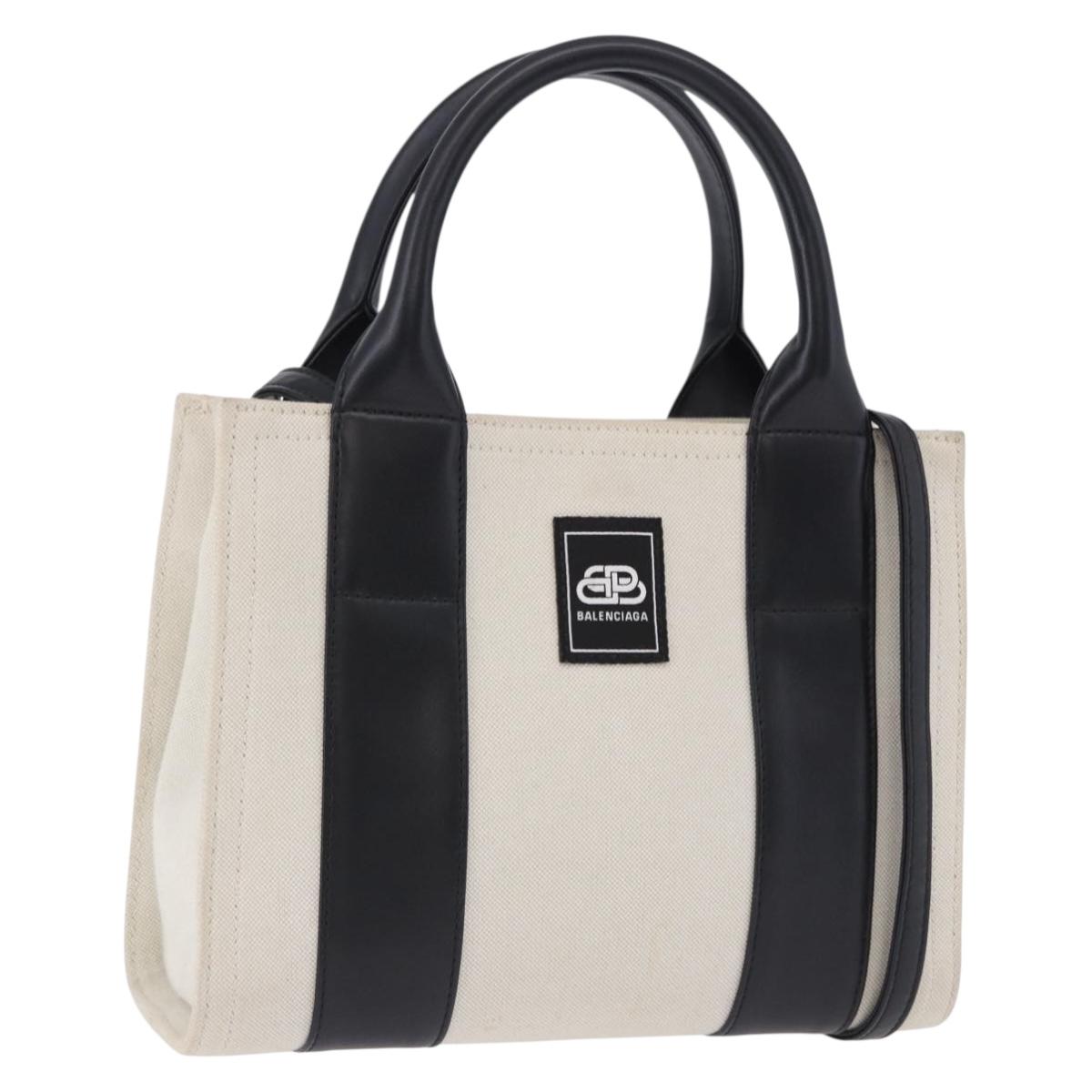 BALENCIAGA Trade XS Hand Bag Canvas 2way Beige Silver 620882 Auth 198734A