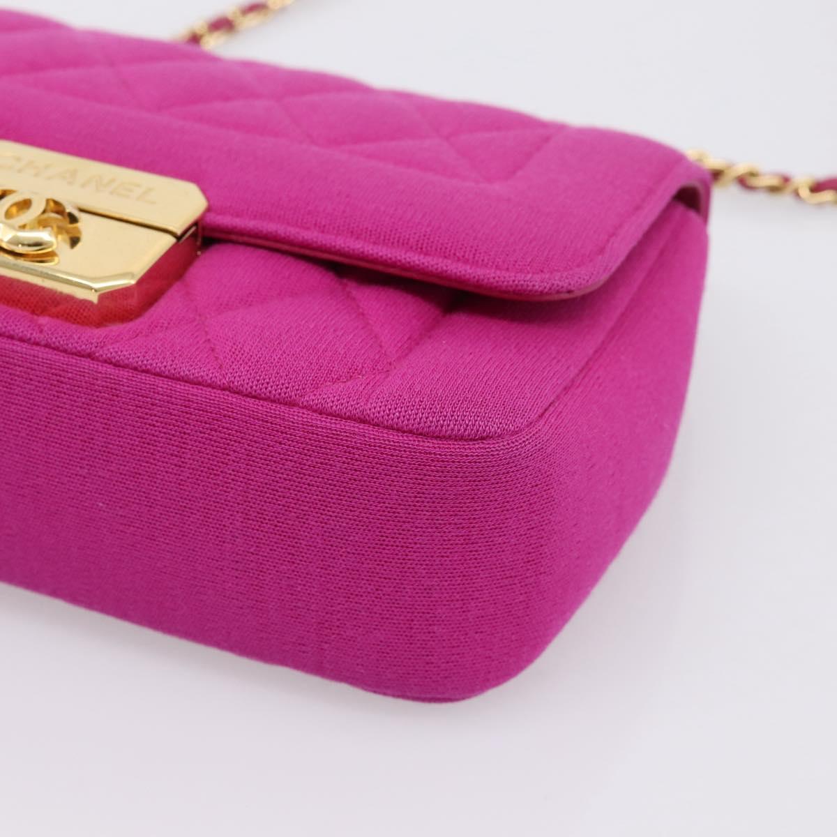 CHANEL Matelasse Chain Shoulder Bag Cotton jersey Pink Gold CC Auth 198735M