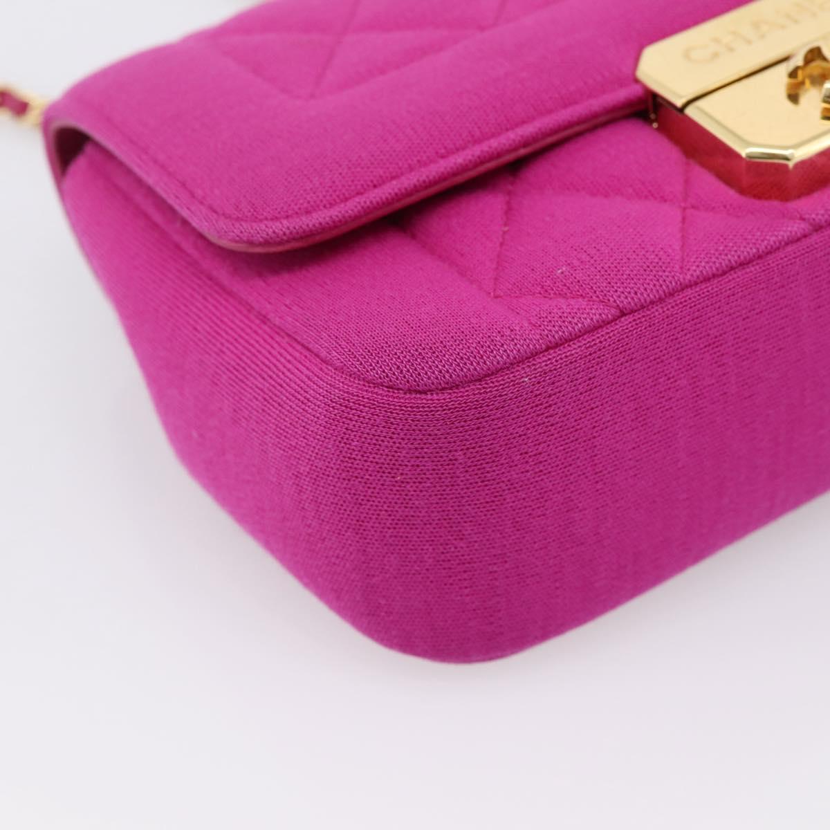 CHANEL Matelasse Chain Shoulder Bag Cotton jersey Pink Gold CC Auth 198735M