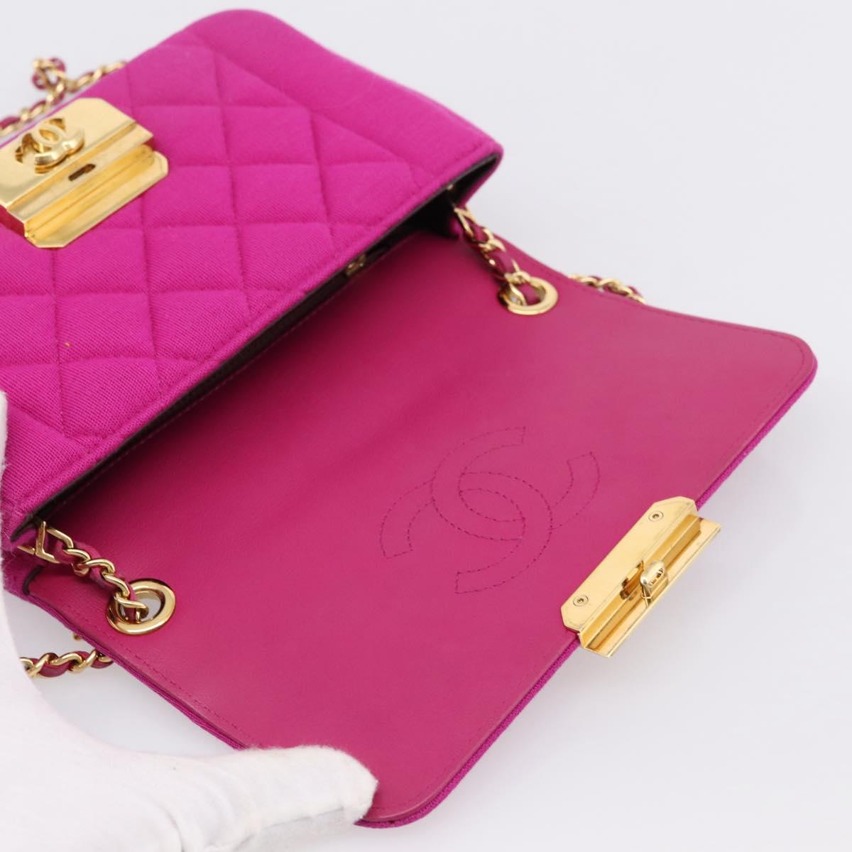 CHANEL Matelasse Chain Shoulder Bag Cotton jersey Pink Gold CC Auth 198735M