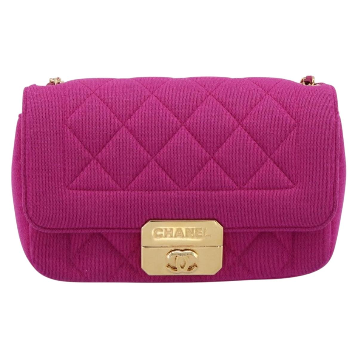 CHANEL Matelasse Chain Shoulder Bag Cotton jersey Pink Gold CC Auth 198735M