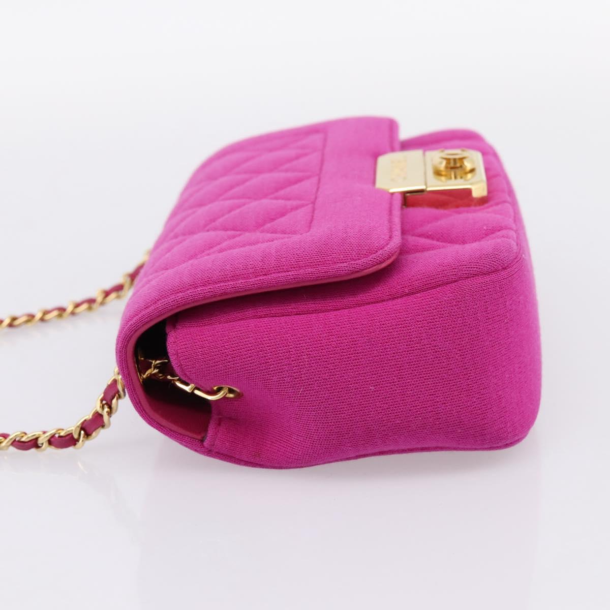 CHANEL Matelasse Chain Shoulder Bag Cotton jersey Pink Gold CC Auth 198735M