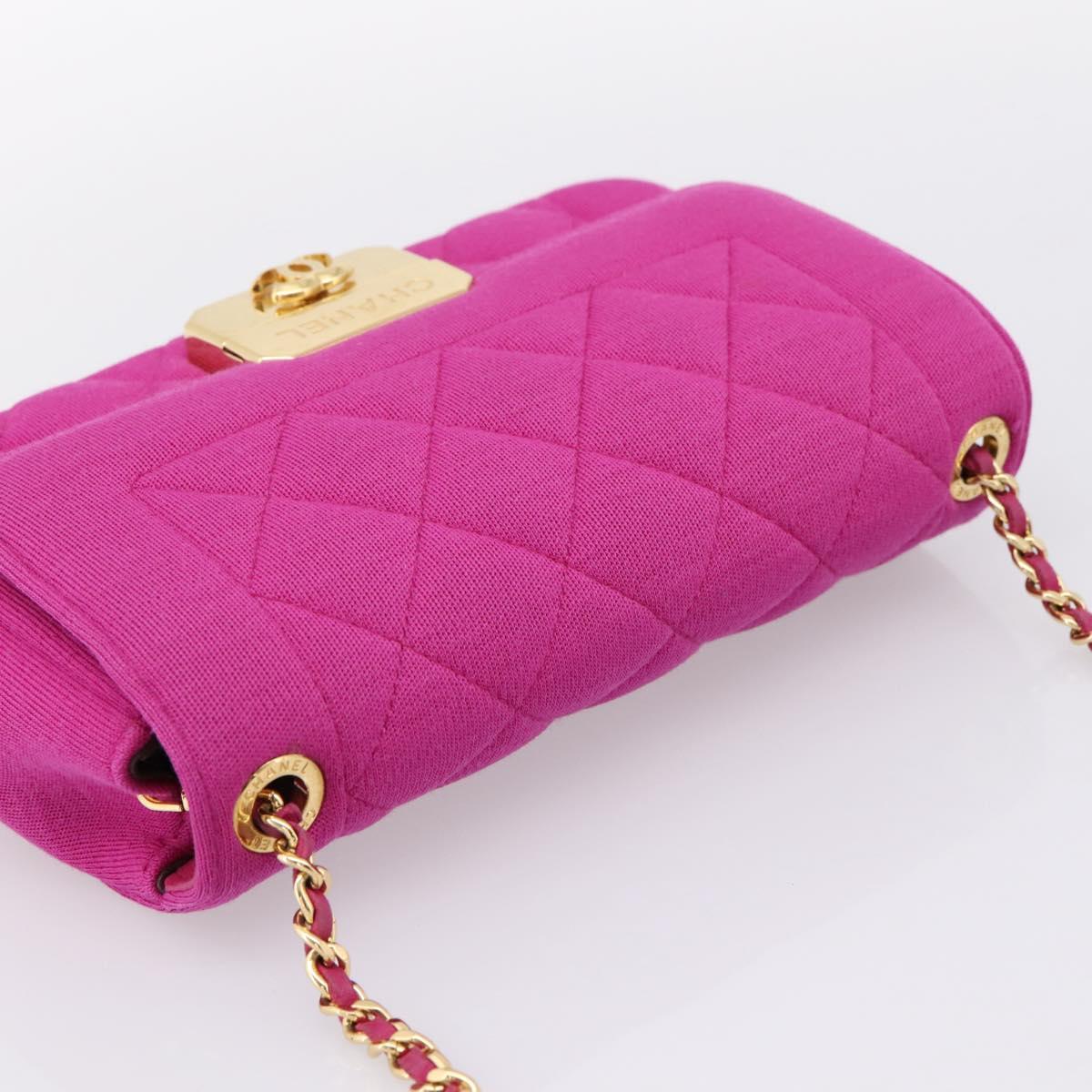 CHANEL Matelasse Chain Shoulder Bag Cotton jersey Pink Gold CC Auth 198735M