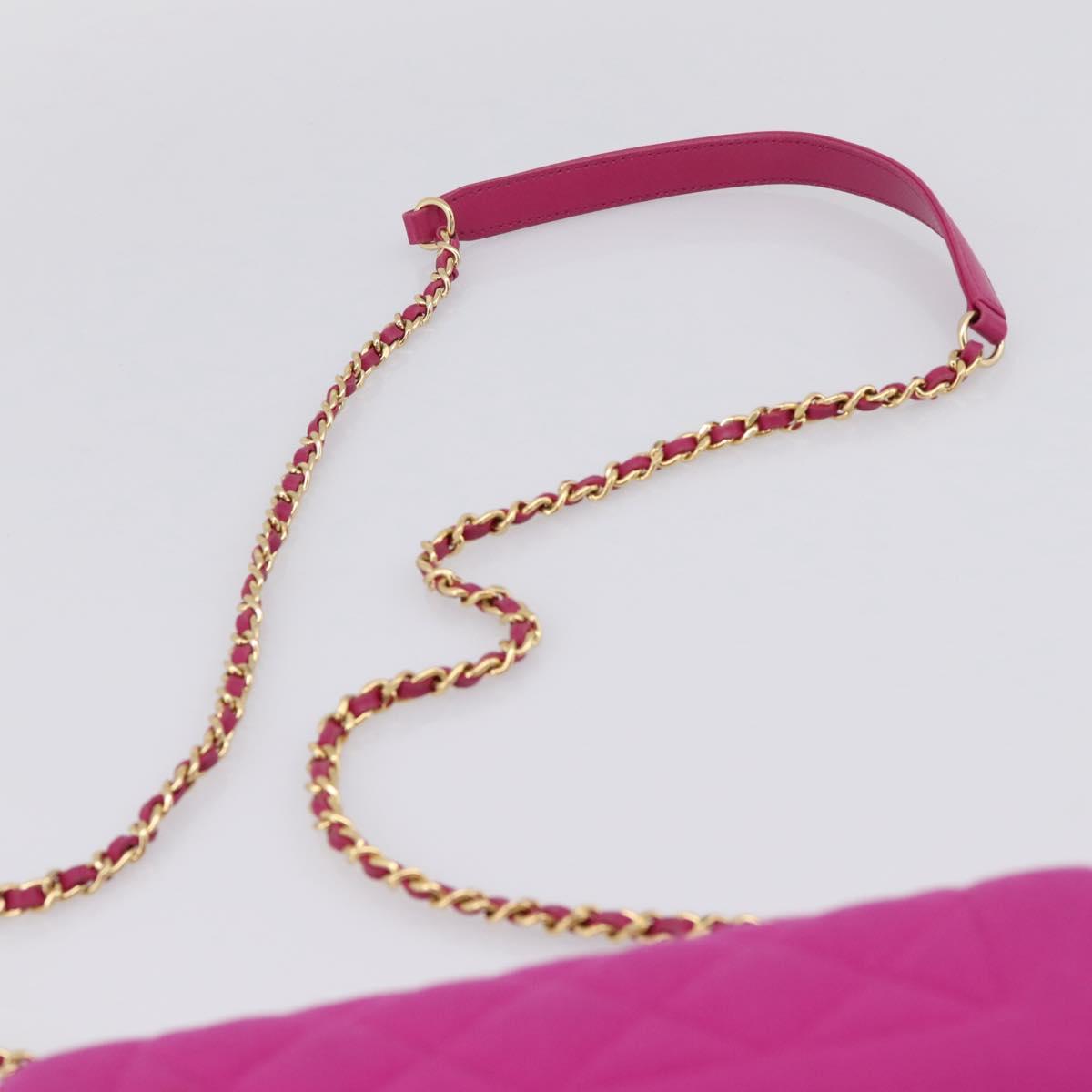 CHANEL Matelasse Chain Shoulder Bag Cotton jersey Pink Gold CC Auth 198735M